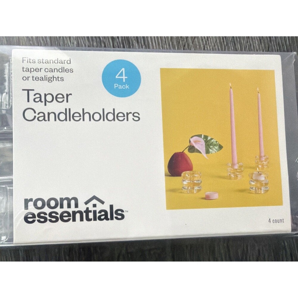 Room Essentials Clear Glass Candle Holders 4 Pack for Taper & Tealight Candles